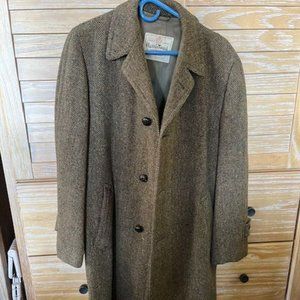 Vintage Harris Tweed Green & Tan Herringbone 3/4 Length Wool Coat